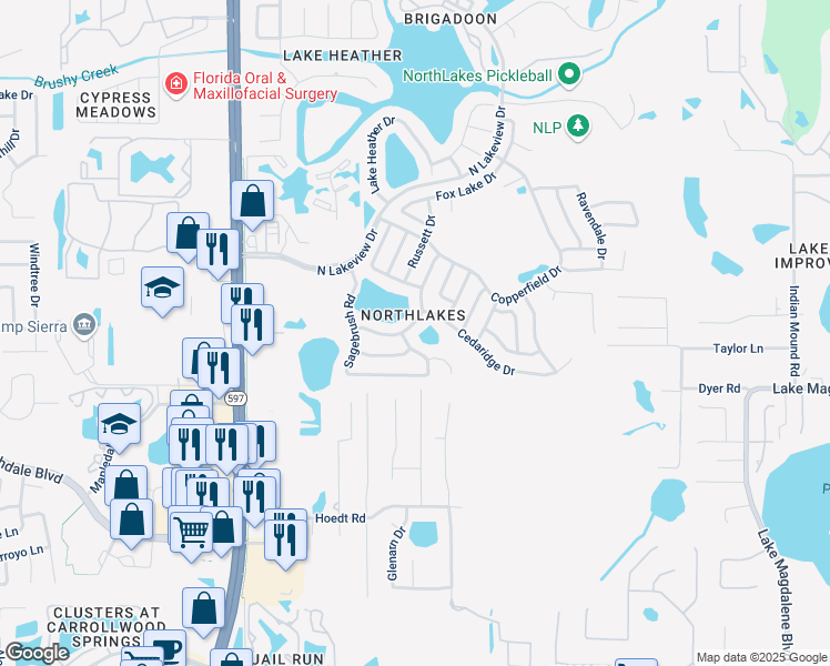 map of restaurants, bars, coffee shops, grocery stores, and more near 3134 Sandspur Dr in Tampa