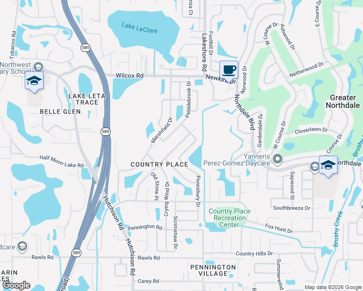 map of restaurants, bars, coffee shops, grocery stores, and more near 16022 Eagle River Way in Tampa