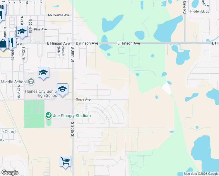 map of restaurants, bars, coffee shops, grocery stores, and more near 68 Joel Massey Road in Haines City