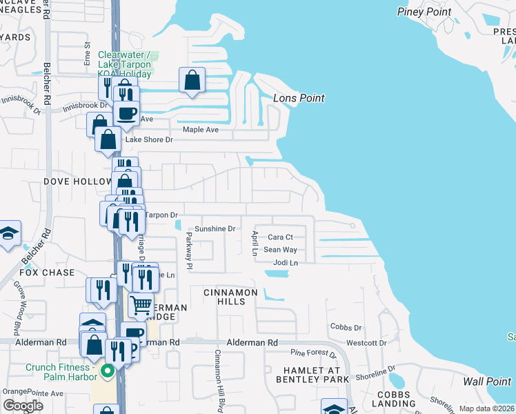 map of restaurants, bars, coffee shops, grocery stores, and more near 248 Independence Avenue in Palm Harbor