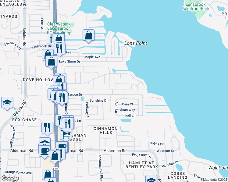 map of restaurants, bars, coffee shops, grocery stores, and more near 248 Independence Avenue in Palm Harbor