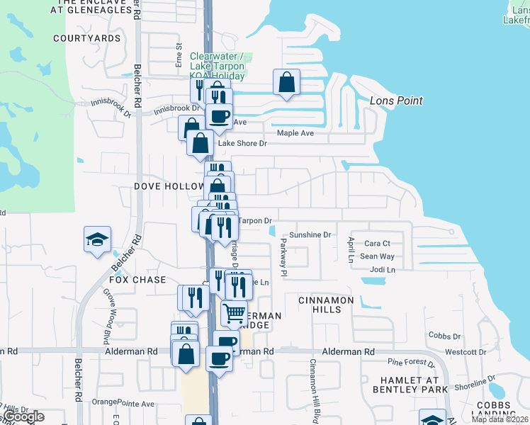 map of restaurants, bars, coffee shops, grocery stores, and more near 128 Independence Avenue in Palm Harbor