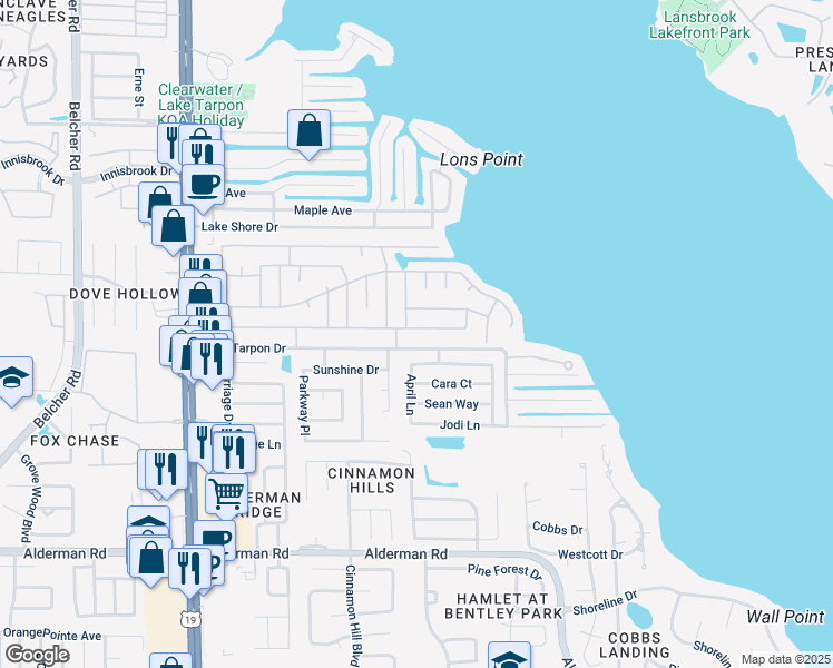 map of restaurants, bars, coffee shops, grocery stores, and more near 248 Independence Avenue in Palm Harbor