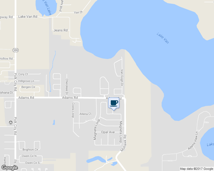 map of restaurants, bars, coffee shops, grocery stores, and more near 167 Diamond Ridge Boulevard in Auburndale