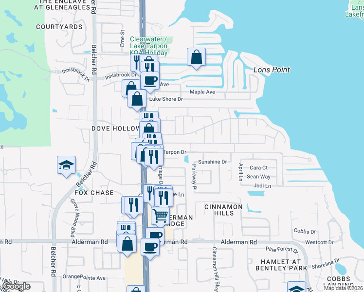 map of restaurants, bars, coffee shops, grocery stores, and more near 128 Independence Avenue in Palm Harbor
