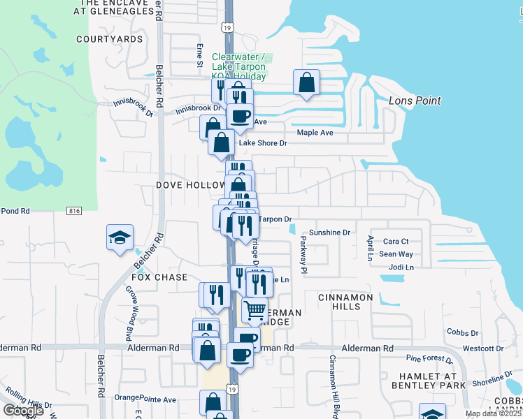 map of restaurants, bars, coffee shops, grocery stores, and more near 100 Independence Avenue in Palm Harbor
