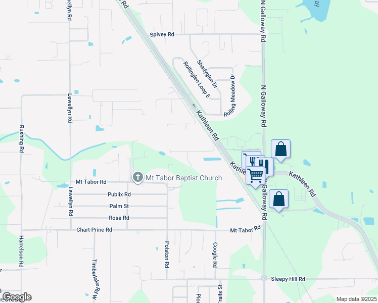 map of restaurants, bars, coffee shops, grocery stores, and more near 3314 Strickland Road in Lakeland