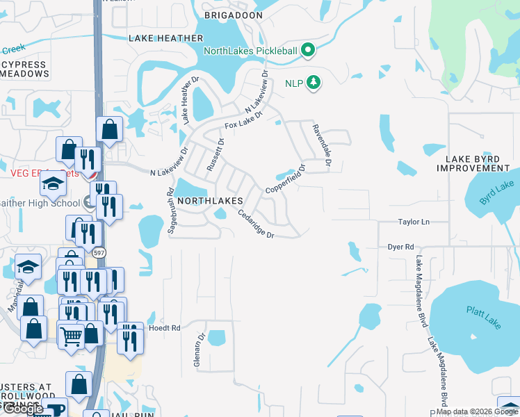 map of restaurants, bars, coffee shops, grocery stores, and more near 16007 Ballica Drive in Tampa