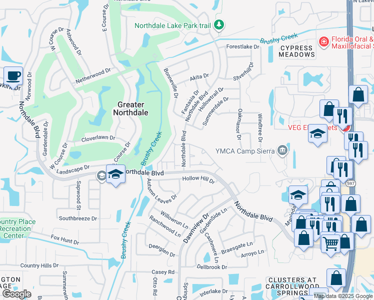 map of restaurants, bars, coffee shops, grocery stores, and more near 4215 Brentwood Park Circle in Tampa