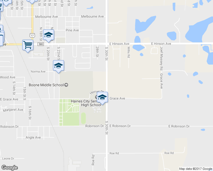 map of restaurants, bars, coffee shops, grocery stores, and more near 510 South 30th Street in Haines City