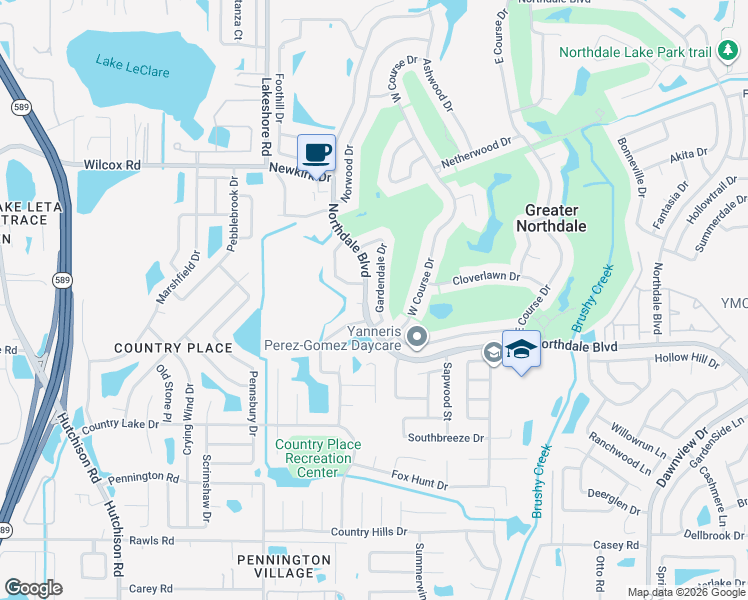 map of restaurants, bars, coffee shops, grocery stores, and more near 16116 Gardendale Drive in Tampa