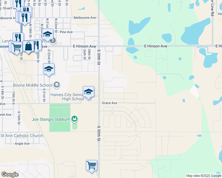 map of restaurants, bars, coffee shops, grocery stores, and more near 510 South 30th Street in Haines City
