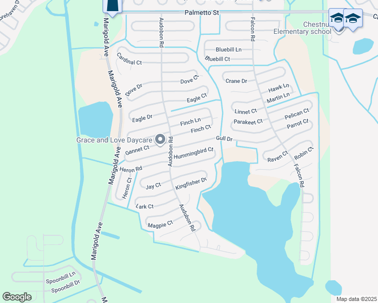 map of restaurants, bars, coffee shops, grocery stores, and more near 507 Hummingbird Court in Kissimmee