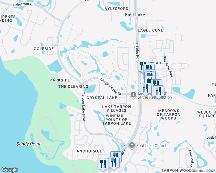 map of restaurants, bars, coffee shops, grocery stores, and more near 4550 Village Center Drive in Palm Harbor
