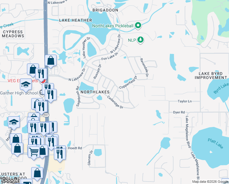 map of restaurants, bars, coffee shops, grocery stores, and more near 16012 Ballica Drive in Tampa