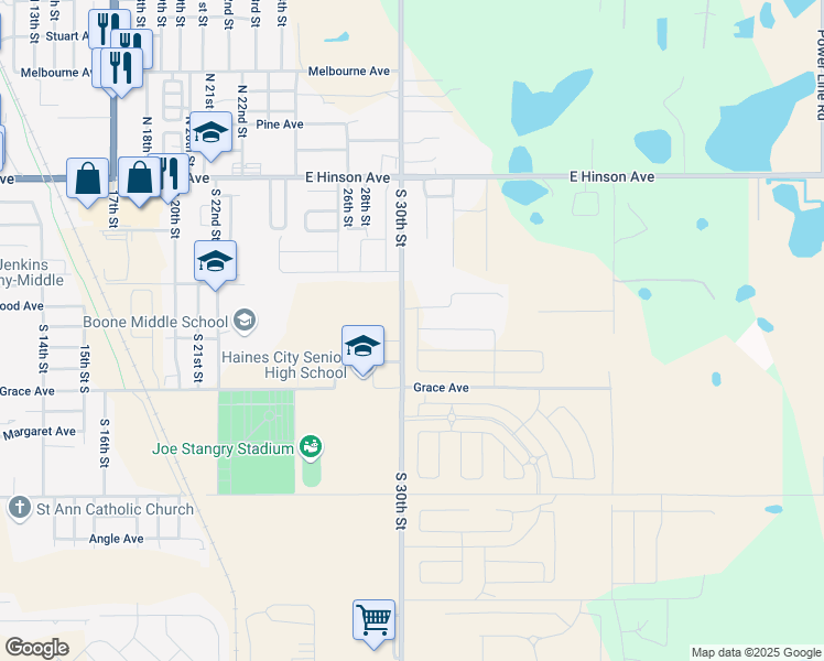 map of restaurants, bars, coffee shops, grocery stores, and more near 510 South 30th Street in Haines City