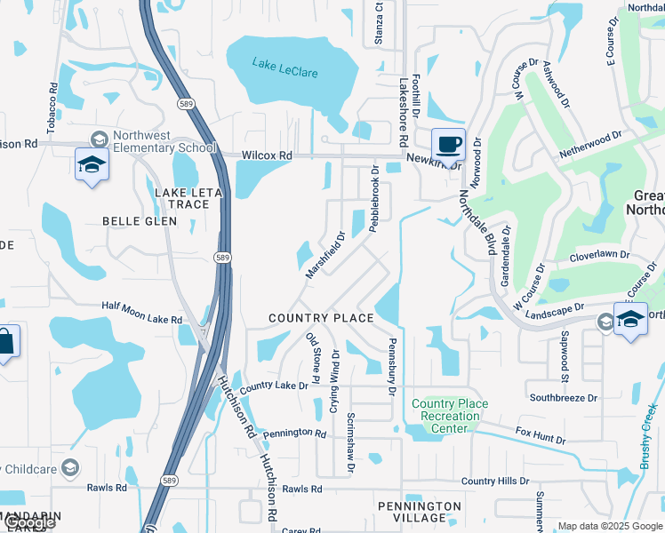 map of restaurants, bars, coffee shops, grocery stores, and more near 4503 Gossamer Court in Tampa