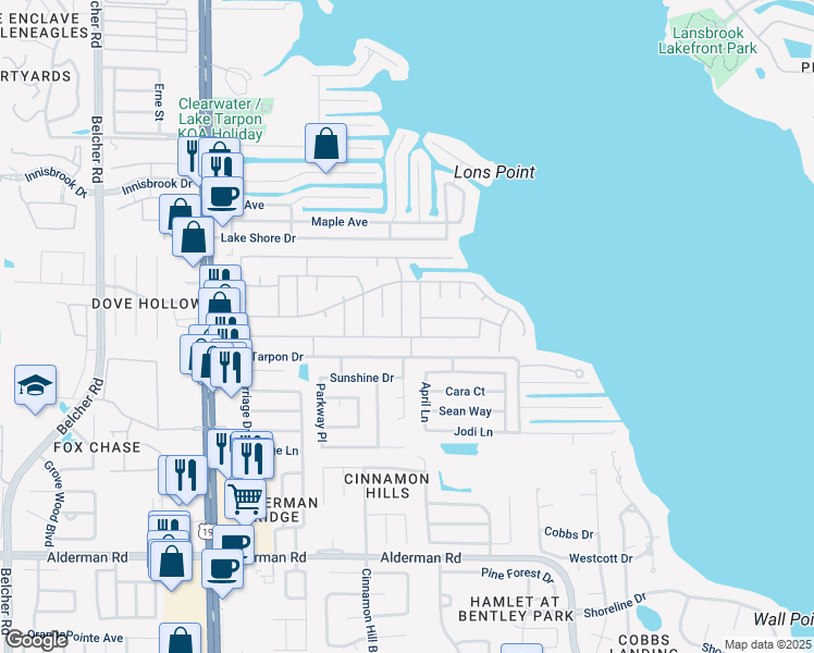 map of restaurants, bars, coffee shops, grocery stores, and more near 220 Independence Avenue in Palm Harbor