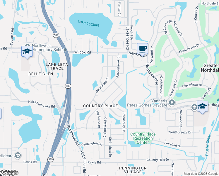 map of restaurants, bars, coffee shops, grocery stores, and more near 16022 Eagle River Way in Tampa