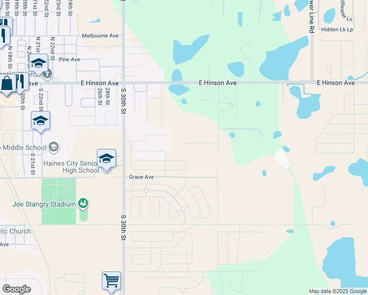 map of restaurants, bars, coffee shops, grocery stores, and more near 68 Joel Massey Road in Haines City