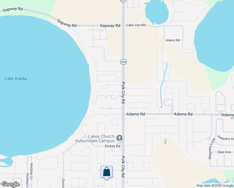 map of restaurants, bars, coffee shops, grocery stores, and more near 395 Florida 559 in Auburndale