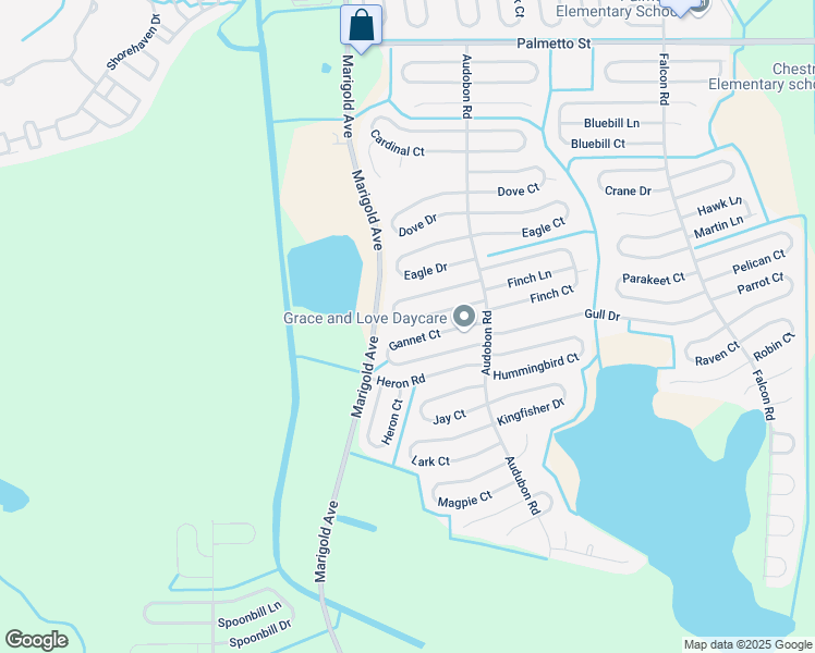 map of restaurants, bars, coffee shops, grocery stores, and more near 445 Flamingo Court in Kissimmee