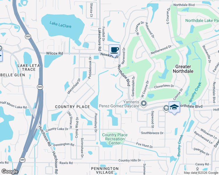 map of restaurants, bars, coffee shops, grocery stores, and more near 16122 Manorwood Circle in Tampa