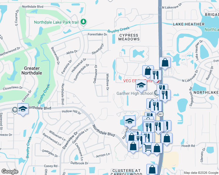 map of restaurants, bars, coffee shops, grocery stores, and more near 4020 Windtree Drive in Tampa
