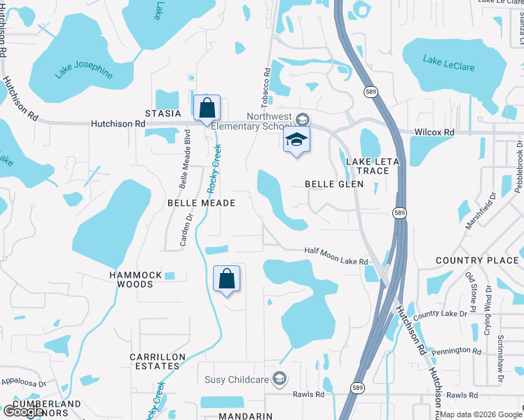 map of restaurants, bars, coffee shops, grocery stores, and more near 16301 Dew Drop Lane in Tampa