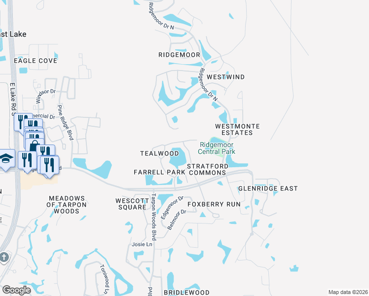 map of restaurants, bars, coffee shops, grocery stores, and more near 3988 Mermoor Drive in Palm Harbor