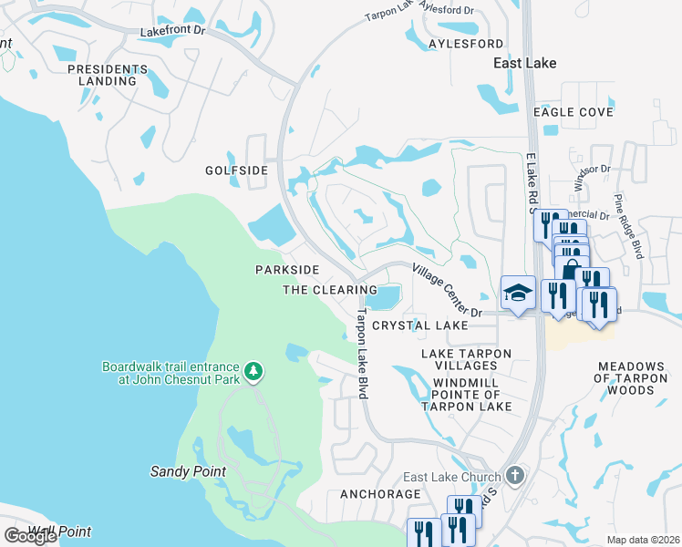 map of restaurants, bars, coffee shops, grocery stores, and more near 3871 Pheasant Court in Palm Harbor