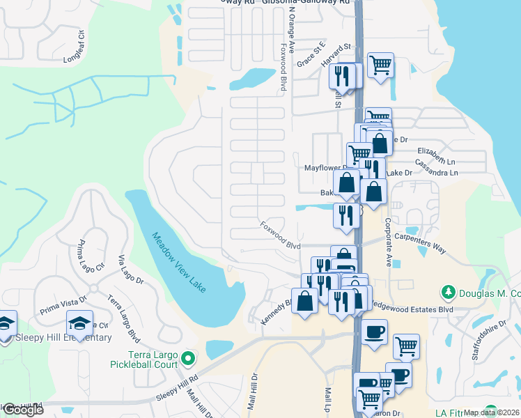map of restaurants, bars, coffee shops, grocery stores, and more near 1591 Valiant Drive in Lakeland