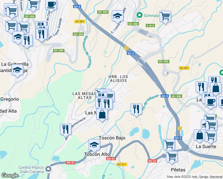 map of restaurants, bars, coffee shops, grocery stores, and more near 22 Calle Escritor Secundino Delgado in Las Mesas