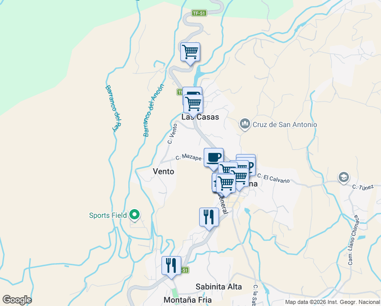 map of restaurants, bars, coffee shops, grocery stores, and more near 20 Calle Mazape in Arona
