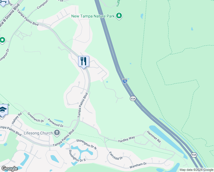 map of restaurants, bars, coffee shops, grocery stores, and more near 16125 Colchester Palms Dr in Tampa