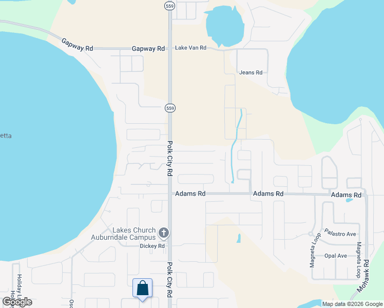 map of restaurants, bars, coffee shops, grocery stores, and more near 128 Cory Court in Auburndale