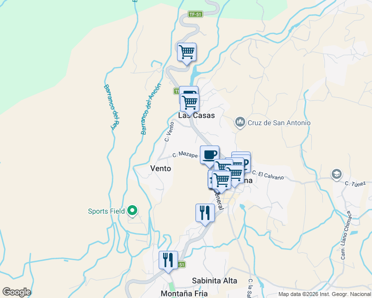 map of restaurants, bars, coffee shops, grocery stores, and more near 20 Calle Mazape in Arona