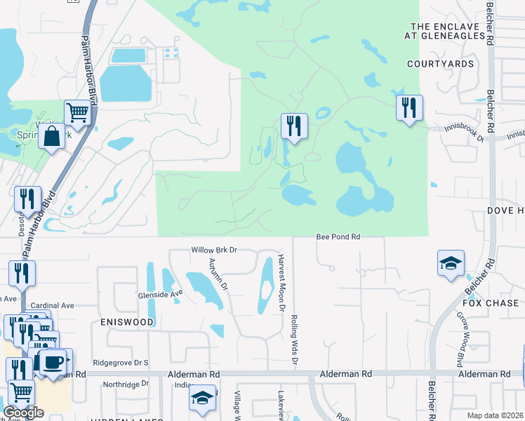 map of restaurants, bars, coffee shops, grocery stores, and more near 1561 Marinella Drive in Palm Harbor