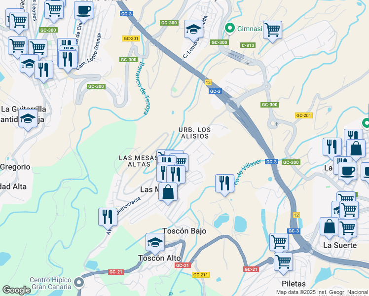 map of restaurants, bars, coffee shops, grocery stores, and more near 22 Calle Escritor Secundino Delgado in Las Mesas