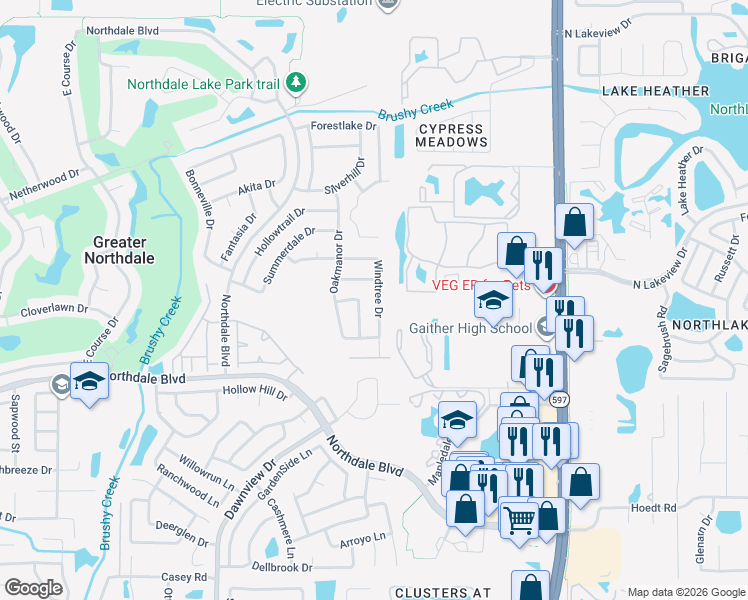 map of restaurants, bars, coffee shops, grocery stores, and more near 4020 Windtree Drive in Tampa