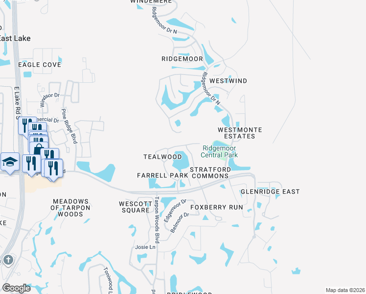 map of restaurants, bars, coffee shops, grocery stores, and more near 3988 Mermoor Drive in Palm Harbor