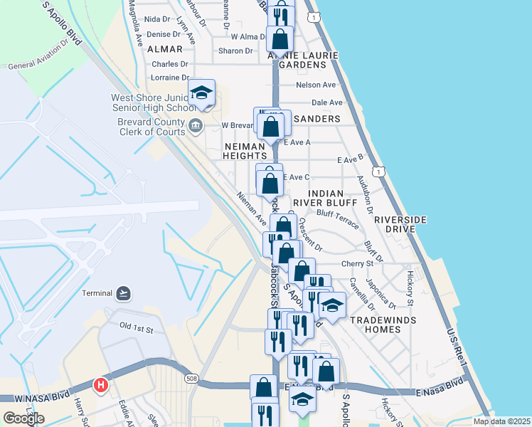 map of restaurants, bars, coffee shops, grocery stores, and more near 421 Butler Street in Melbourne