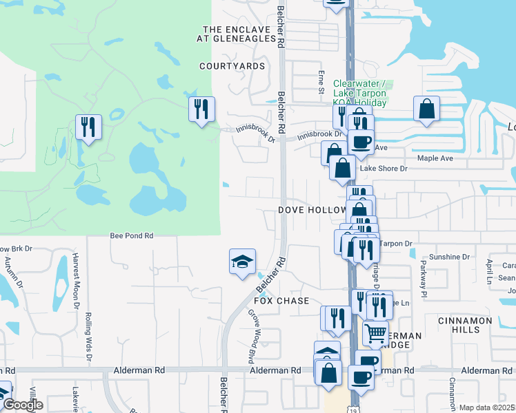 map of restaurants, bars, coffee shops, grocery stores, and more near 3462 Primrose Way in Palm Harbor