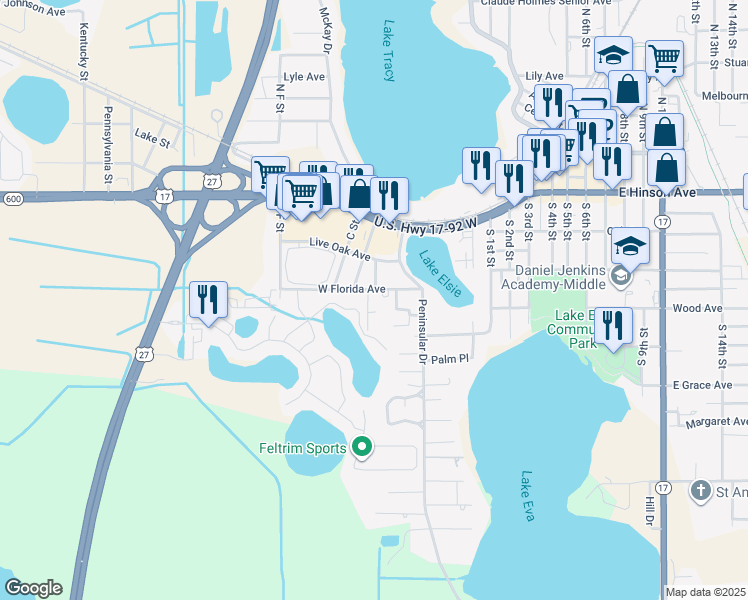 map of restaurants, bars, coffee shops, grocery stores, and more near 401 West Florida Avenue in Haines City