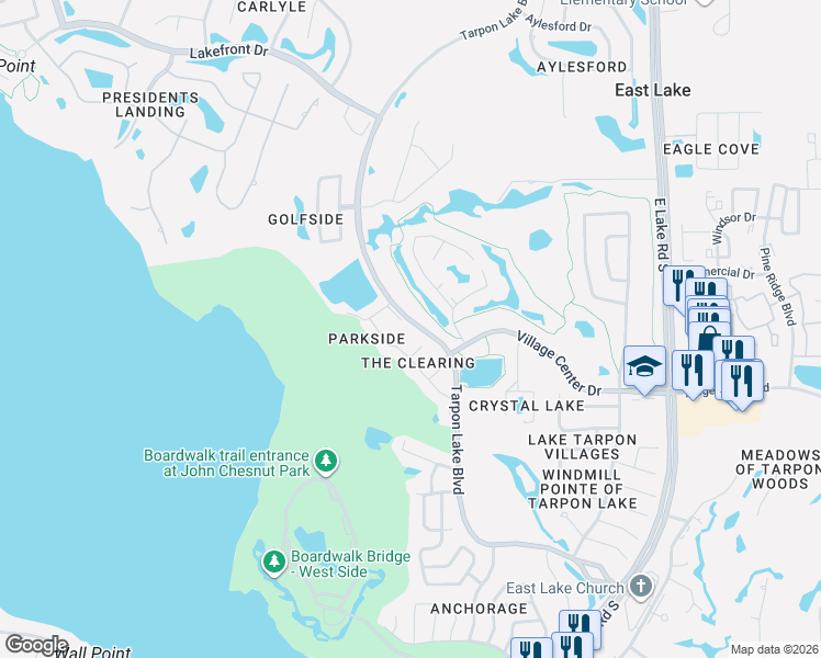 map of restaurants, bars, coffee shops, grocery stores, and more near 3871 Pheasant Court in Palm Harbor
