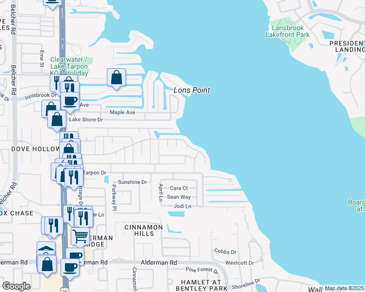 map of restaurants, bars, coffee shops, grocery stores, and more near 48 Plymouth Court in Palm Harbor