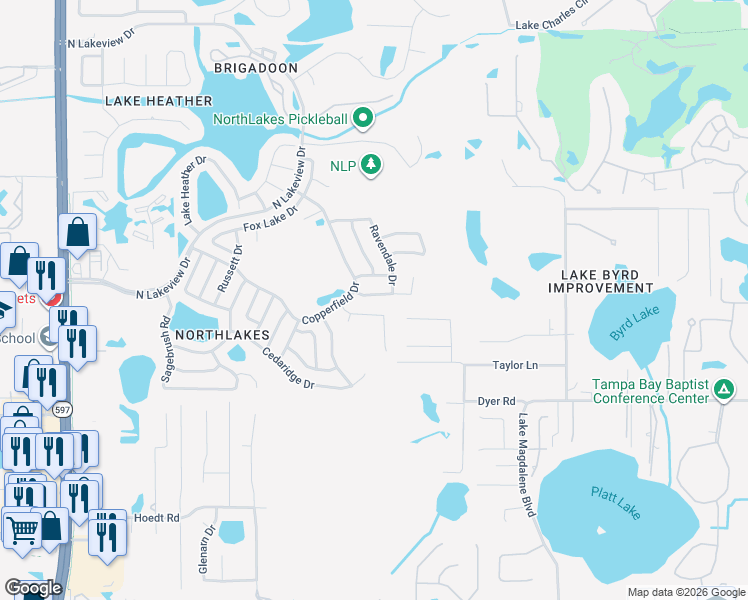 map of restaurants, bars, coffee shops, grocery stores, and more near 2730 Midtimes Drive in Tampa