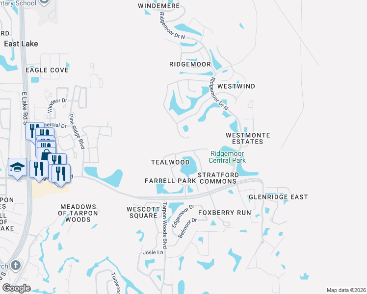 map of restaurants, bars, coffee shops, grocery stores, and more near 3988 Mermoor Drive in Palm Harbor