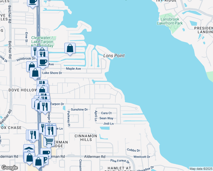 map of restaurants, bars, coffee shops, grocery stores, and more near 48 Plymouth Court in Palm Harbor