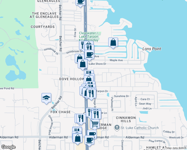 map of restaurants, bars, coffee shops, grocery stores, and more near 47-51 Liberty Way in Palm Harbor
